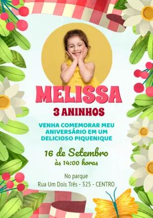 Convite Aniversário Piquenique com Foto para Editar Online