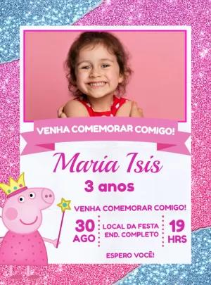 Convite Aniversário Peppa Pig com Foto para Editar Online