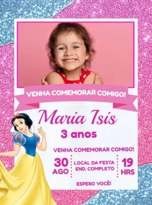Convite Aniversário Branca de Neve com Foto para Editar Online