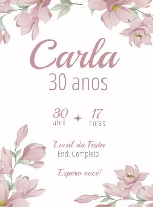 Convite de Aniversário Floral Rosa para Editar Online
