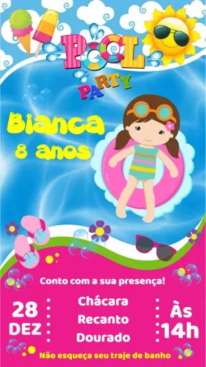 Convite Aniversário Pool Party Menina para Editar Online