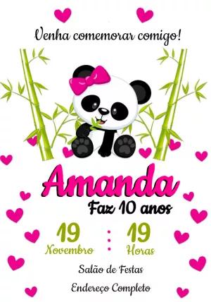 Convite de Aniversário Panda Fofa para Editar Online