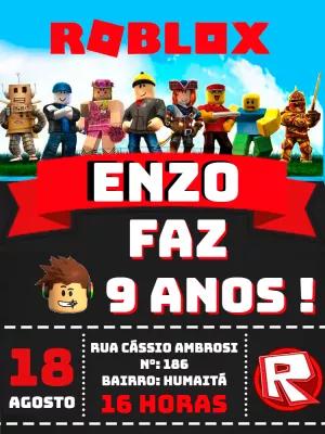 Convite Aniversário Roblox com Personagens para Editar Online