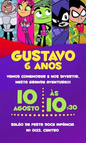 Convite de Aniversário Jovens Titãs para Editar Online
