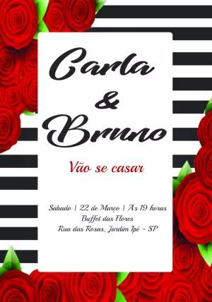 Convite de Casamento Rosas e Listras para Editar Online