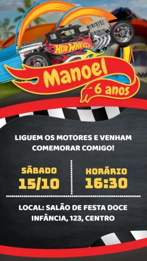 Convite de Aniversário Hot Wheels para Editar Online
