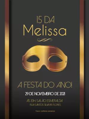 Convite 15 Anos Baile de Máscaras Preto e Dourado para Editar