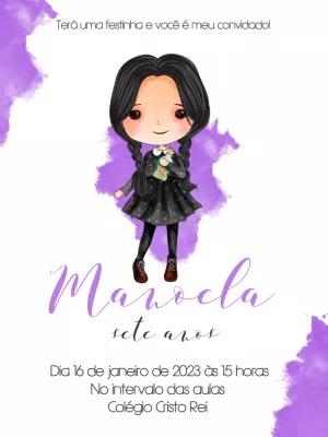 Convite Aniversário Wandinha Addams para Editar Online