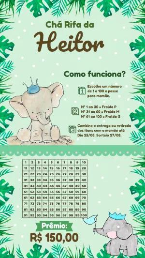 Convite Chá Rifa Elefante Safari para Editar Online