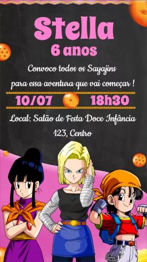 Convite Dragon Ball Z Menina com Personagens Femininas para Editar