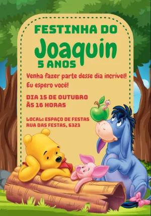 Convite de Aniversário Ursinho Pooh para Editar Online