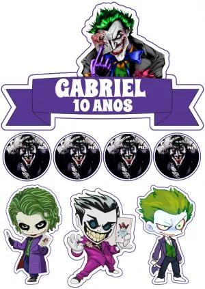 Topo de Bolo Aniversário Coringa com Personagens para Editar