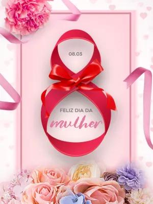 Post Dia da Mulher com Flores e Fita para Editar Online