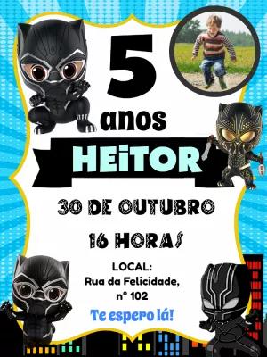 Convite Aniversário Pantera Negra com Foto para Editar Online
