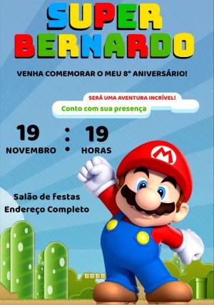 Convite de Aniversário Super Mario Editável para Imprimir