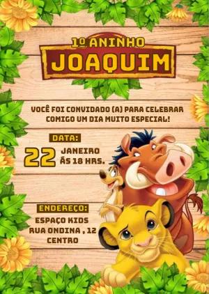 Convite Aniversário O Rei Leão com Personagens para Editar