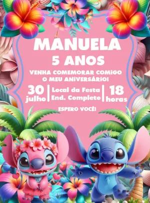 Convite de Aniversário Stitch e Angel para Editar Online