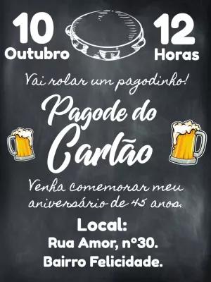 Convite de Aniversário Pagode Estilo Lousa para Editar Online