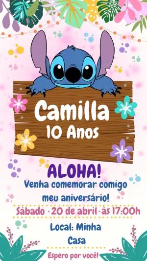 Convite Aniversário Stitch Tropical para Editar Online
