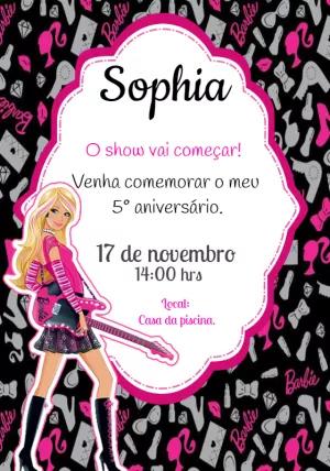 Convite Aniversário Barbie Rockstar para Editar Online