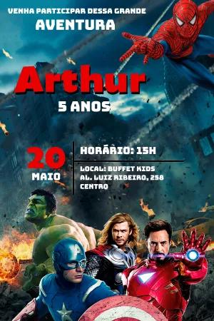 Convite de Aniversário Vingadores e Homem-Aranha para Editar