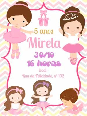 Convite de Aniversário Bailarina para Editar Online