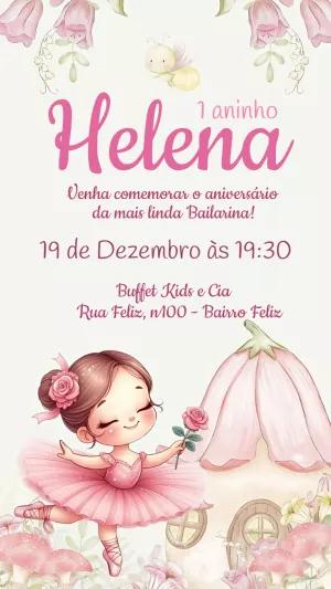 Convite Aniversário Bailarina Fofa para Editar Online