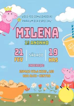 Convite de Aniversário Peppa Pig para Editar e Imprimir