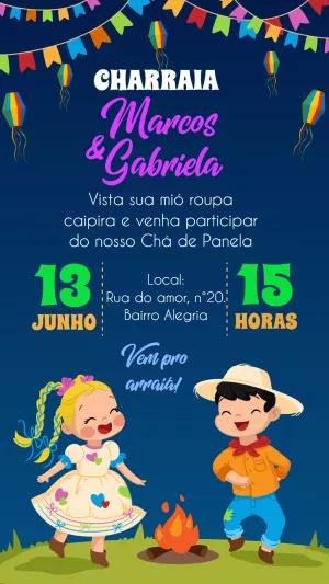 Convite Charraiá Junino com Casal Caipira para Editar Online