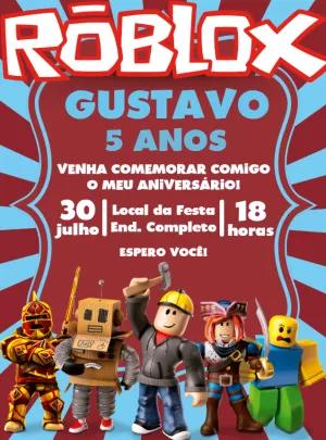Convite de Aniversário Roblox com Personagens para Editar Online