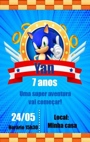 Convite de Aniversário Sonic Editável para Imprimir e Enviar