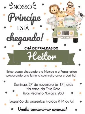 Convite Chá de Bebê Safari com Animais para Editar Online