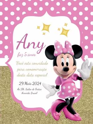 Convite de Aniversário Minnie Rosa Editável Online