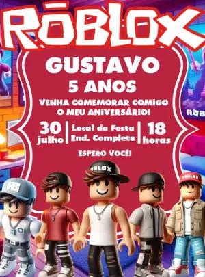 Convite de Aniversário Roblox com Personagens para Editar Online