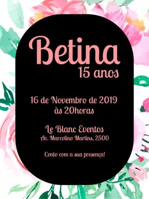 Convite de 15 anos Floral Preto para Editar Online