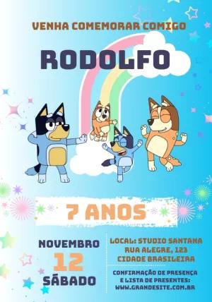 Convite de Aniversário Bluey e Bingo Editável Online