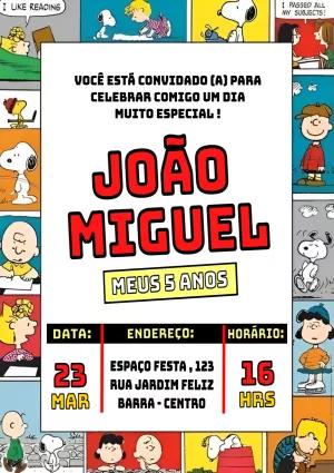 Convite de Aniversário Snoopy e sua Turma Editável Online