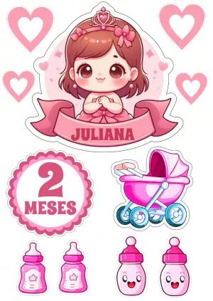 Topo de Bolo Mêsversário Princesa Rosa para Editar Online