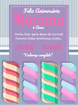 Convite de Aniversário Marshmallow Colorido para Editar Online