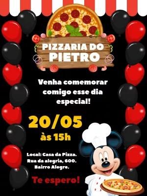 Convite Aniversário Mickey Pizzaiolo Editável Online