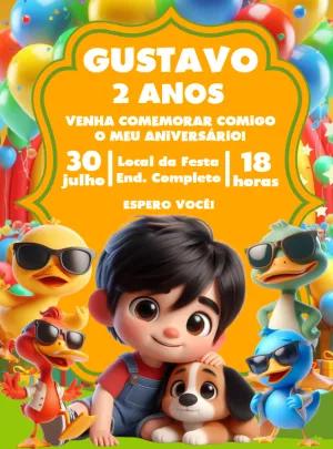 Convite de Aniversário Bento e Totó com Personagens para Editar