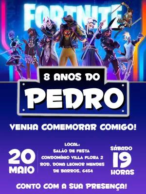 Convite de Aniversário Fortnite com Personagens para Editar Online