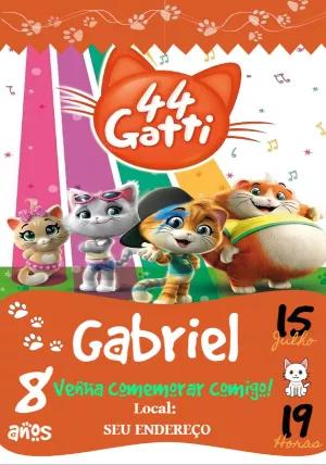 Convite de Aniversário 44 Gatos para Editar Online