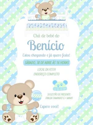 Convite Chá de Bebê Ursinho Fofo para Editar Online