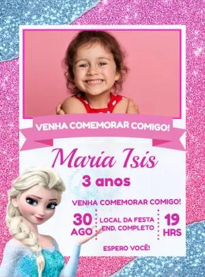 Convite Aniversário Frozen com Foto para Editar Online