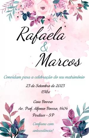 Convite de Casamento Floral Aquarela para Editar Online