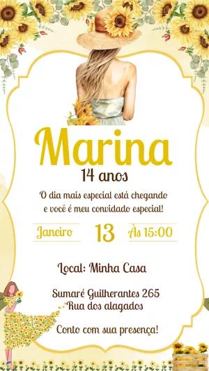 Convite de Aniversário Girassol para Editar Online