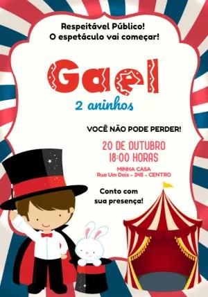Convite Aniversário Circo com Mágico para Editar Online