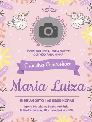 Convite Primeira Comunhão com Foto Delicado para Editar Online