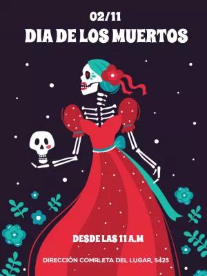 Invitación Día de los Muertos con Catrina para Editar Online